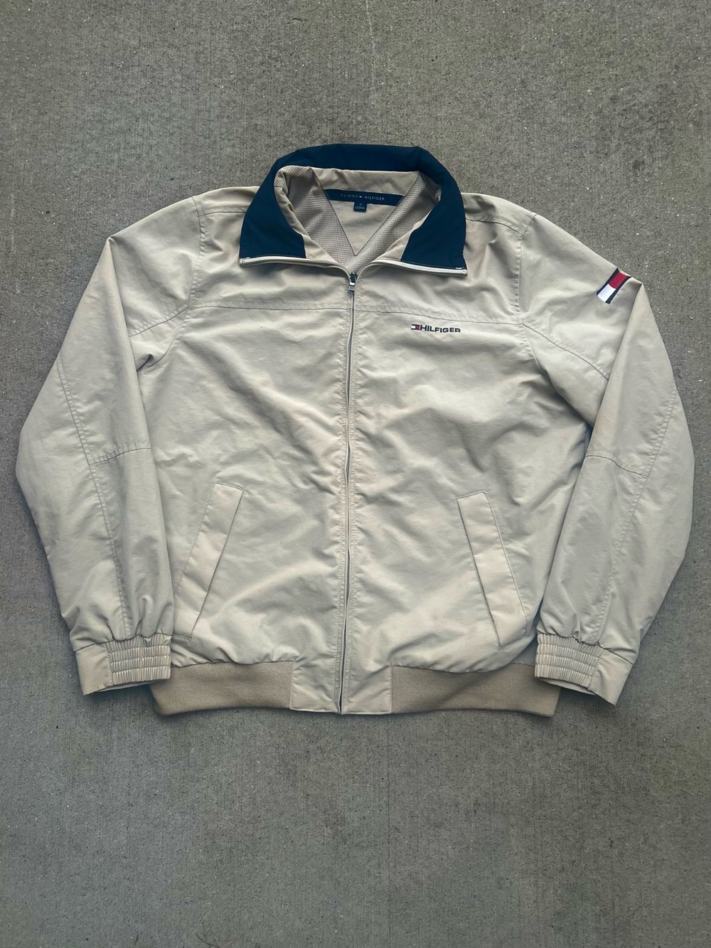 Tommy Hilfiger Beige Bomber Jacket with Navy Collar